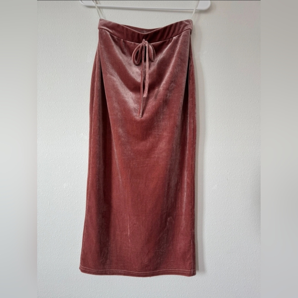 Velvet Crushed Pink Mauve Midi Womens Bodycon Feminine Skirt‎ Size Small